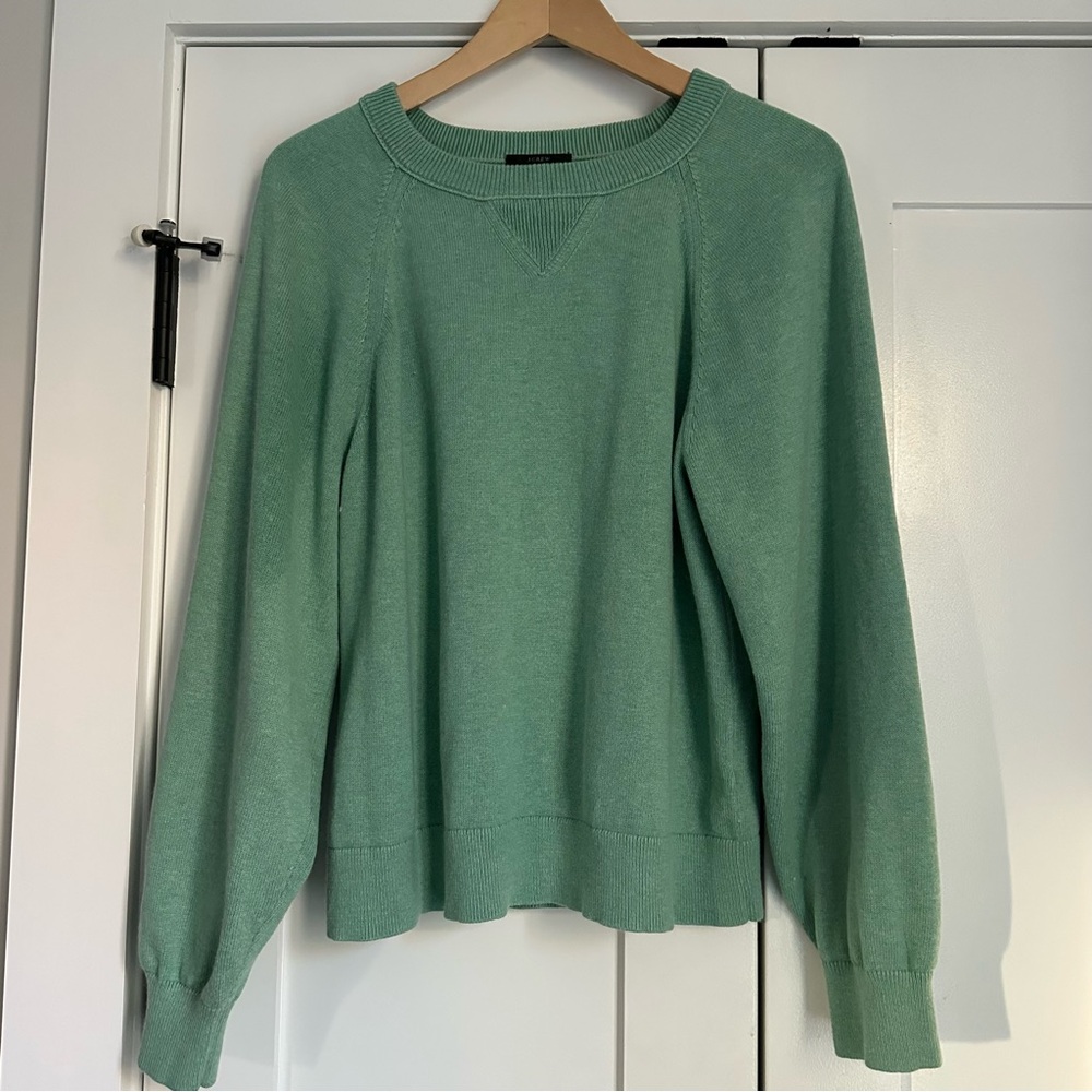 J Crew Cotton Cashmere Blend Green Sweater, Size Medium